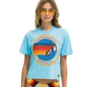 aviator nation signature boyfriend tee sky blue size S